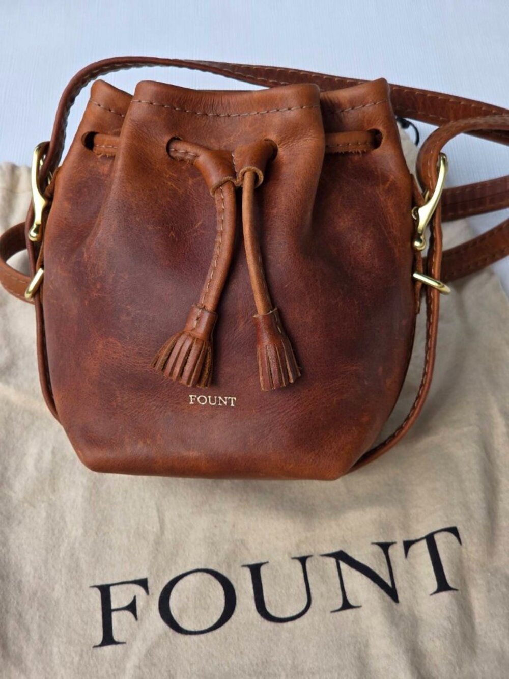 Petite Fount Coventry Crossbody Leather Bucket Bag, Hazelnut, $155 FIRM